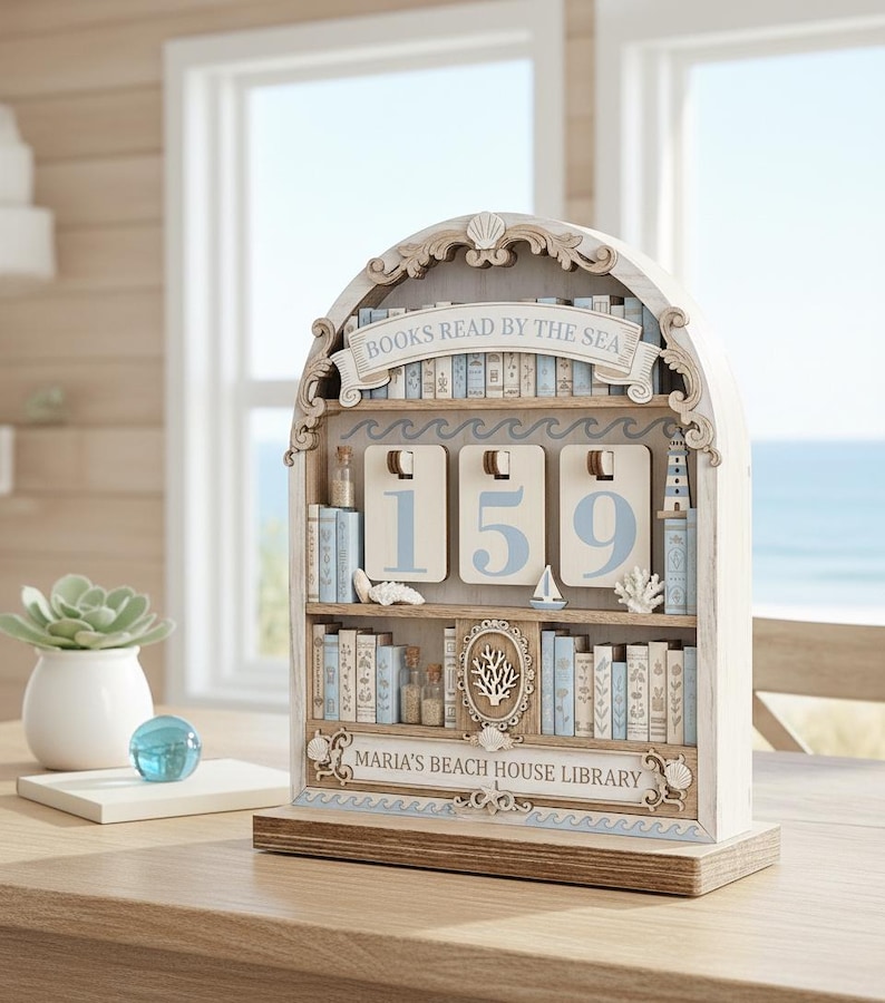 Personalized Beach House Book Tracker, Coastal Reading Log, Maria's ...