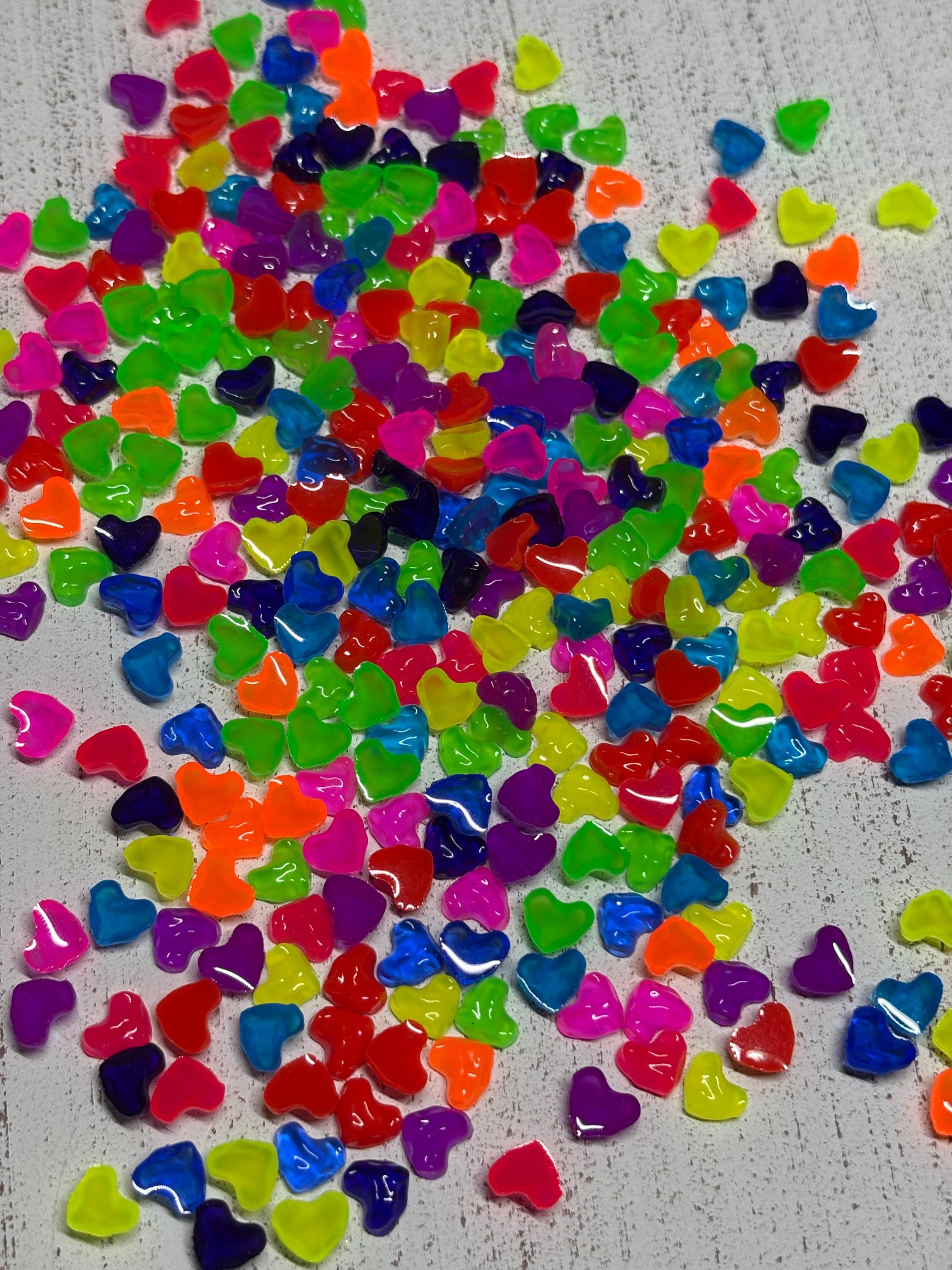 200 6mm Irregular Neon Heart Nail Charm Glow in the Dark