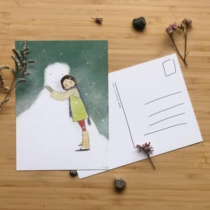 Ragazza con pupazzo di neve ~ Cartolina
