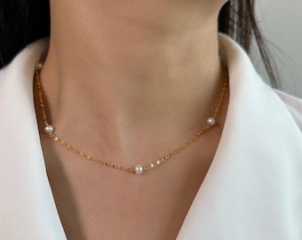 Barockpärlhalsband: Guldchoker, 925 silverkedja i lager