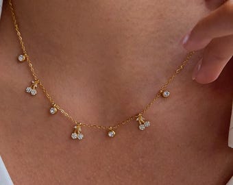 Cherry Necklace, 18K Gold Plated Stainless Steel, Dainty Fruit Charm Jewelry , Gift for Her, Cute Elegant Minimalist Necklace