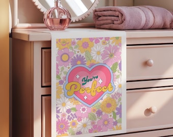 Printable You’re Perfect Wall Art, Retro Floral Heart Print, Positive Affirmation Poster, 70s Groovy Love Quote, Colorful Digital Download