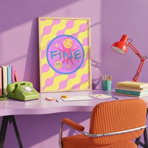 Retro Smiley Wall Art Print, Colorful Fine Poster, Groovy Happy Face Room Decor, Vibrant Pop Art Illustration, Feel Good Aesthetic Poster