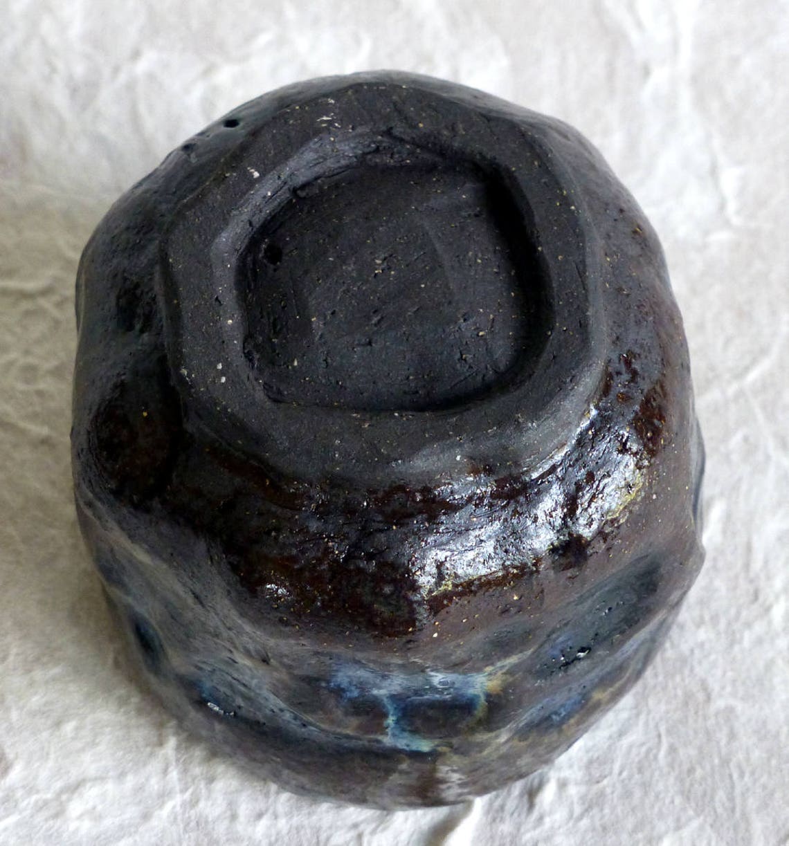 Japanese Style Pottery Sake Cup Black Stoneware Brown and Blue Etsy