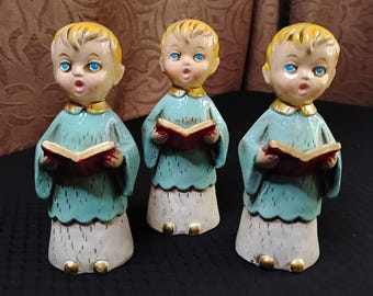 1960s Vtg Chalkware Choir Boy Figurines Set of 3 Children Figurines Christmas -K