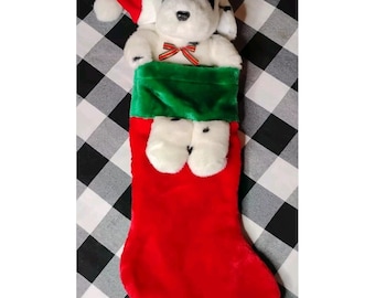 Vintage Dalmatian Dog Christmas Stocking Plush Stuffed Spots Decor - V