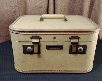 Vintage 1950s J.C. Higgins Sears Brown Gold Train Travel Vanity Make Up Suitcase