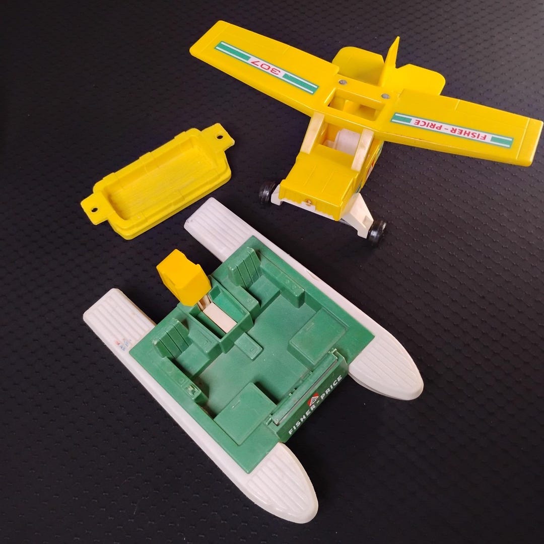 Yellow Plane Raft Vintage Fisher Price Adventure People Yellow Patrol Plane Boat Raft ...