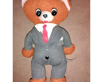 Vintage Commonwealth Toy Co Tuxedo Teddy Bear Pull Cord Voice Box Works - V