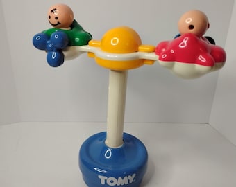 Vintage Tomy Airplane Suction Table Highchair Rattle 1993 Baby Toy