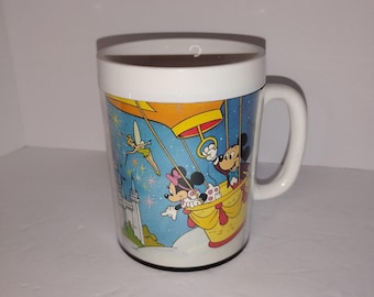 Vintage 90s Walt Disney World Plastic Cup Mug Handle Mickey Minnie Goofy Donald