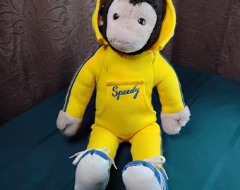 Speedy Monkey in geel pak vintage Californië knuffels 17" pluche ZELDZAAM