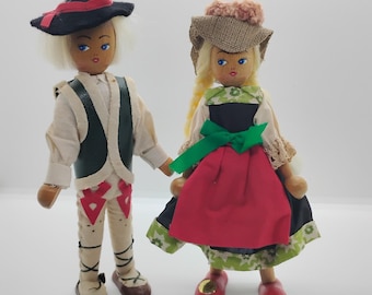 Vintage Polish Folk Wooden Dolls Traditional Costumes Boy Girl - 3