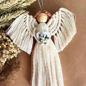 Guardian Angel Macrame Doll Handmade Baptism, Confirmation, or Baby Shower Gift & Nursery Wall Decor for Baby or Child’s Room