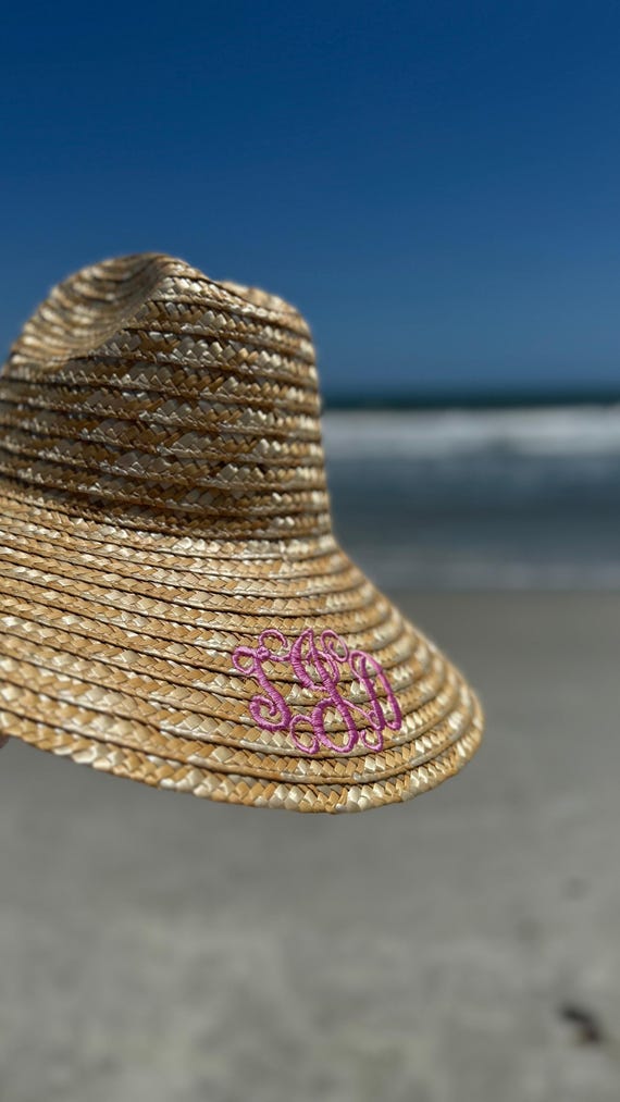 Custom Monogrammed Straw Sun Hat | Wide Brim Beach Hat  display picture 1