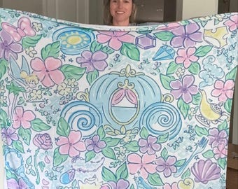 Once Upon a Bloom Cozy Blanket - Princess, Gifts, Throw, Cinderella, Ariel, Rapunzel, Snow White, Jasmine, Moana, Belle, Tinkerbell, Minnie