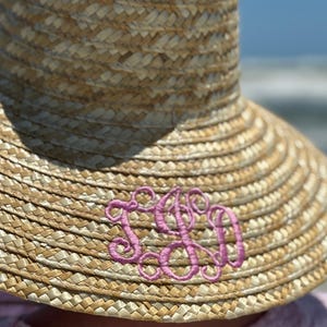 Custom Monogrammed Straw Sun Hat | Wide Brim Beach Hat | Personalized Sun Hat with Initials | Embroidered Summer Hat for Women
