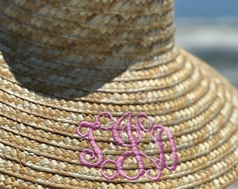 Cappello da sole in paglia con monogramma personalizzato / Cappello da spiaggia a tesa larga / Cappello da sole personalizzato con iniziali / Cappello estivo ricamato per donna