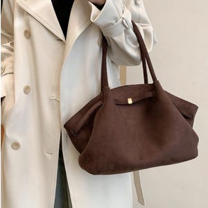 Wildleder-Einkaufstasche, Minimale Leder-Einkaufstaschen, echtes Lederhandtaschen, große Wildleder-Einkaufstasche, Lotus-Tasche