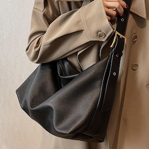 Weiche Leder Hobo Bag, Große Schultertasche, schwarze Leder Handtasche, Messenger & Crossbody Bag für Frau, Laptop Tasche, Italienische Slouchy Bag