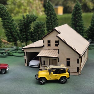 1:64 Maßstab Holzhaus mit Garage Kit - City Town Miniature Diorama Modell Gebäude