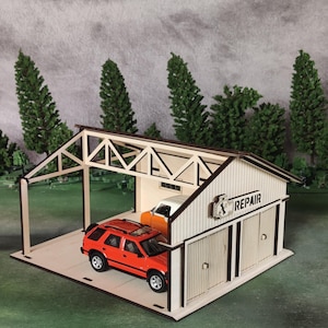 1:43 Maßstab DIY Diorama Two Car Garage Werkstatt-Kit - Bemalbares Diorama Modellbau für Diecast Display. Miniatur Deko Szene
