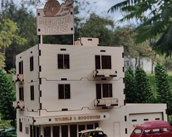 1:64 Scale Apartment Building with Shop and Parking garage - Urban Diorama House for Hot Wheels, Matchbox, city model display