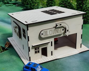 1:64 Scale Laser-Cut Wooden Garage Kit – Diorama Model Building for Diecast Cars
