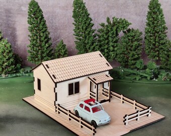 1:64 Scale Diorama House with Garden Kit - Cozy Wooden Building for Hot Wheels, Matchbox, model display scenery