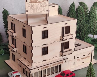 Customizable 1:64 Scale Apartment Building with Shop and Parking garage - Urban Diorama House for Hot Wheels, Matchbox, city model display