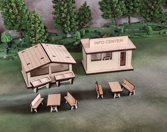 1:64 Scale Personalized Kiosks, Benches and Tables KIT for City Town Diorama Scenery. Buildings, accessories set for DIY Die-cast Display