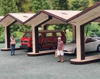 1:64 Scale Carport, Parking Shelter, Canopy for Die-Cast model display, diorama building, model town scenery. Fits Hot Wheels, Matchbox, etc