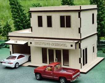 1:64 Scale customizable Diorama Building with Garage – Laser Cut, Personalized Miniature City, Town street scenery layout house