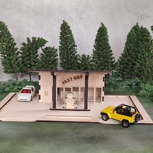 Gas Station Diorama Kit 1/64 scale for Hot Wheels Diecast Car and Town Display. S Scale