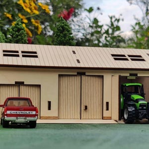 1:64 Scale Large Garage Kit - Wooden Diorama Building for Hot Wheels, Matchbox, Tomica, Siku farm model display
