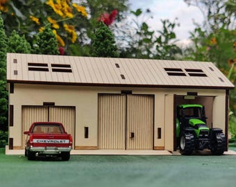 1:64 Scale Large Garage Kit - Wooden Diorama Building for Hot Wheels, Matchbox, Tomica, Siku farm model display