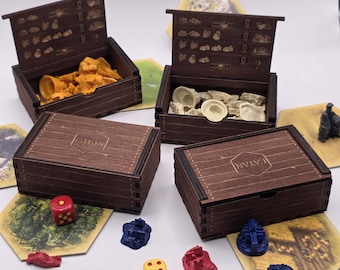 Catan Game Piece Organizer: Laser Cut Birch Plywood Storage Boxes. Color brown