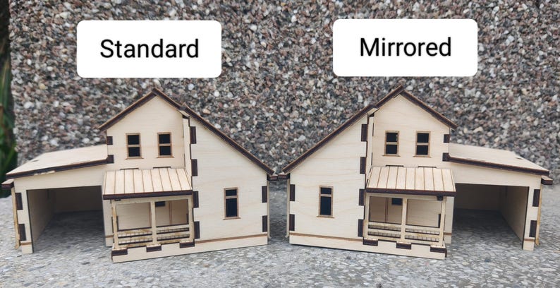 Two house orientation versions are available. Standard (see left hand side in the picture) and mirrored (right hand side in the picture)