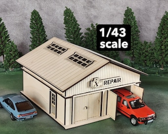 1:43 Scale DIY Diorama Two Car Garage Workshop Kit - Paintable Diorama Model Building for Diecast display. Miniature Decoration scene