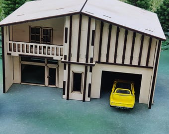1:64 Scale Wooden House with Garage Kit - Urban scenery Diorama Two Storey Model Building