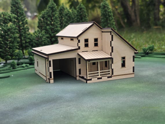 1:64 Scale Wooden House with Garage Kit - City Town scenery Diorama Model Building