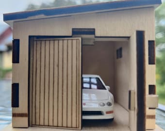 1:64 Scale Garage Kit - Wooden Diorama Shed, Building for Hot Wheels, Matchbox, Tomica, Mini GT model display