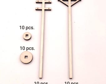 Diorama accessories 1:64 scale Power Lines poles. 20 pcs wooden laser cut props for model terrain, diorama building. DIY Diecast display.