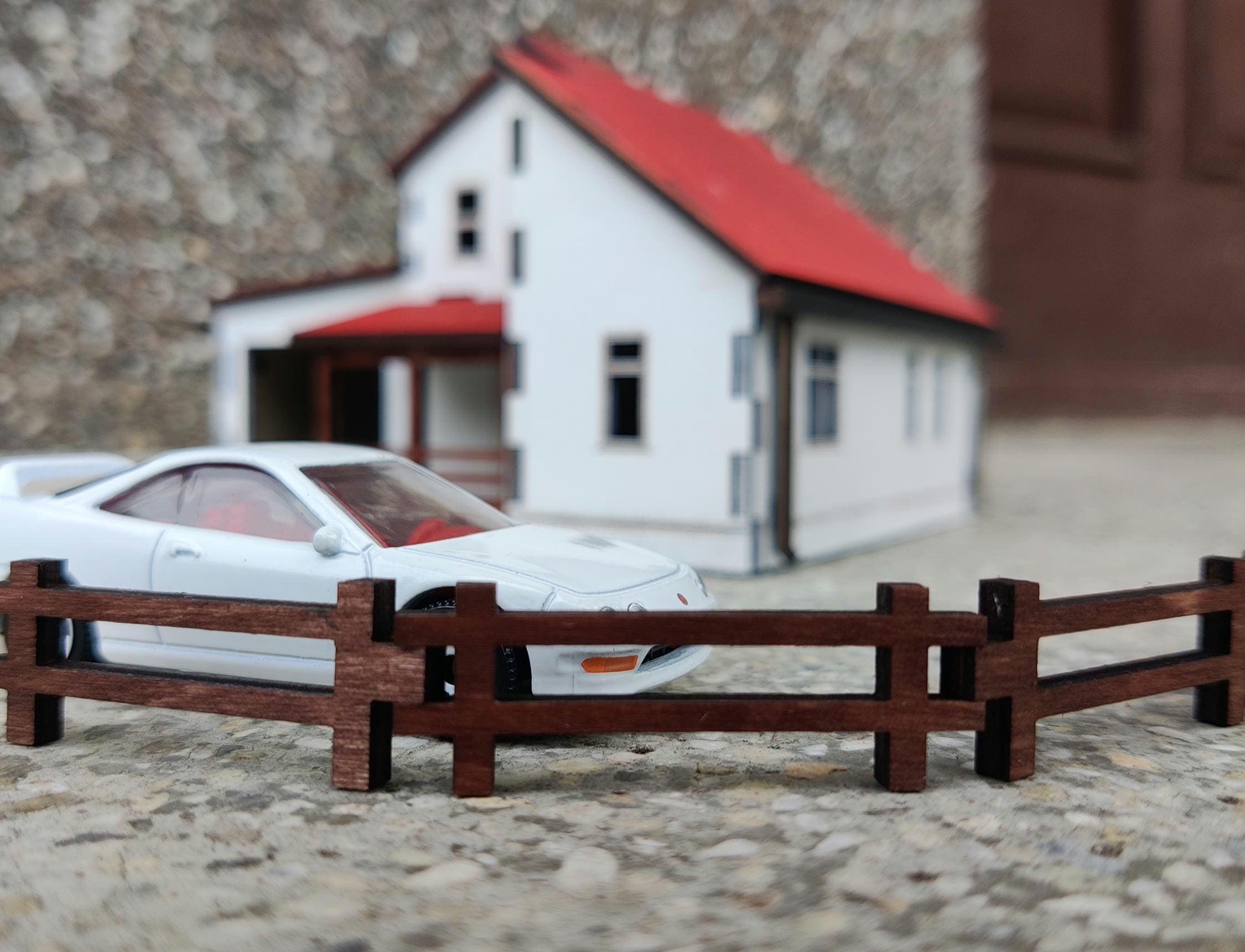 1:64 Scale Fence for Hot Wheels Matchbox Diorama | Laser Cut Birch Plywood | Miniature Car Display Accessory – Set of 20