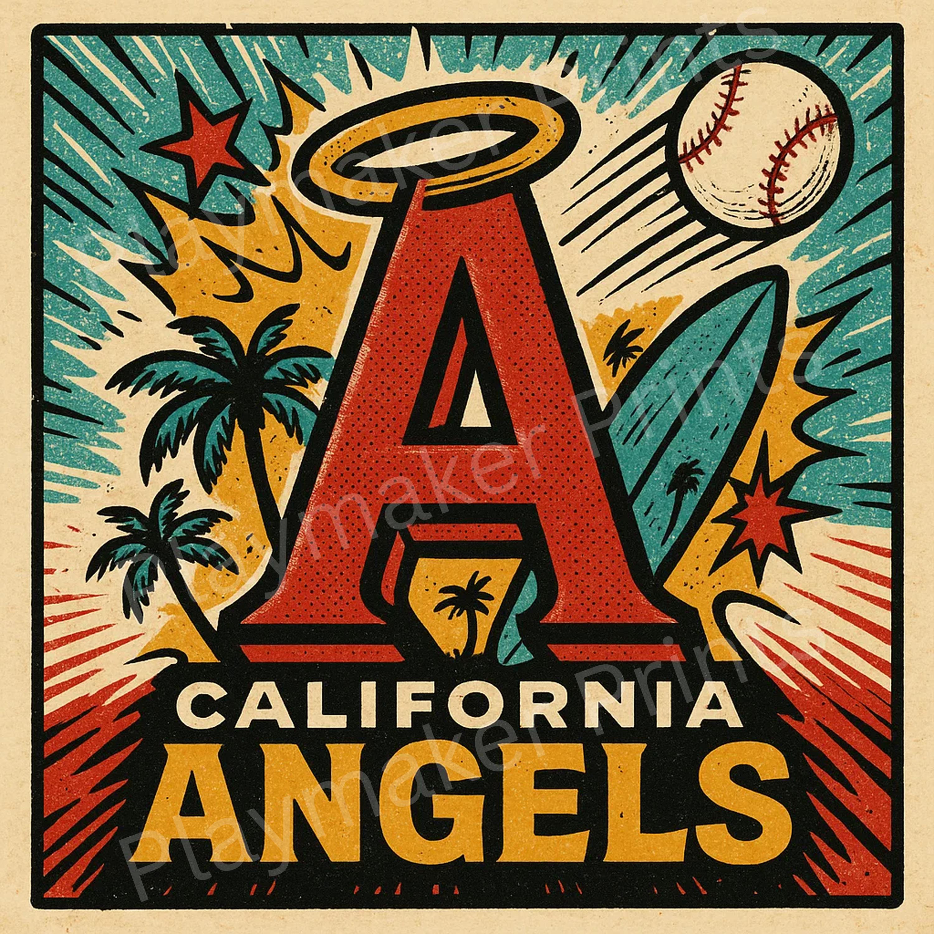カリフォルニア・エンゼルスのコミックブックロゴアート – ヤシの木と