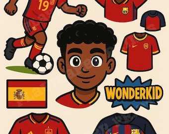 Lamine Yamal Clipart-paket - 10 PNG-bilder + bonusblont hår – Wonderkid Soccer-klistermärken för sublimering, digital konst, utskrivbara material