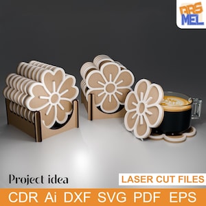 Modern 2 Floral Patterned Boxed Coaster Laser Cutting Svg Files | Laser Cut Coaster Holder Floral Patterned Designs, Vector Files