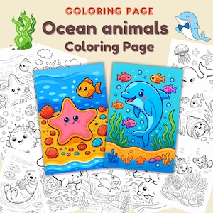 Ocean Animal Coloring Pages. 35 unique Kawaii Sea Life Printable Set | Cute Underwater Creatures | Instant Digital Download