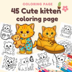 Cozy Cute Kitten Coloring Pages – Printable Cat Coloring Book for Kids & Adults – Kawaii Relaxing Animal Art PDF – Gift for Cat Lovers
