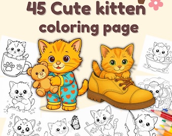 Kawaii Kitten Coloring Book: 45 Relaxing Cat Art Pages (PDF Download)